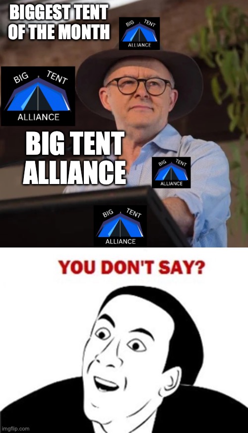 Anthony Albanese at Big Tent Alliance Conference | BIGGEST TENT OF THE MONTH BIG TENT ALLIANCE | image tagged in anthony albanese at big tent alliance conference | made w/ Imgflip meme maker