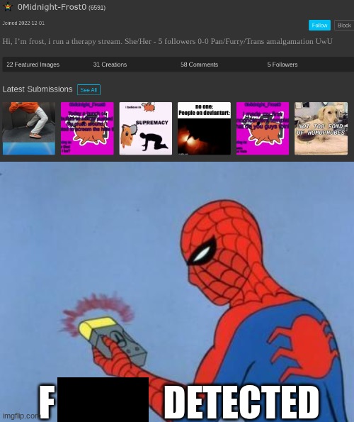 description | F               DETECTED | image tagged in spider-man radar | made w/ Imgflip meme maker