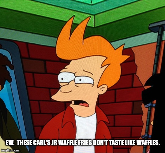 Please speak Americanese. | EW.  THESE CARL'S JR WAFFLE FRIES DON'T TASTE LIKE WAFFLES. | image tagged in fry grossed out | made w/ Imgflip meme maker