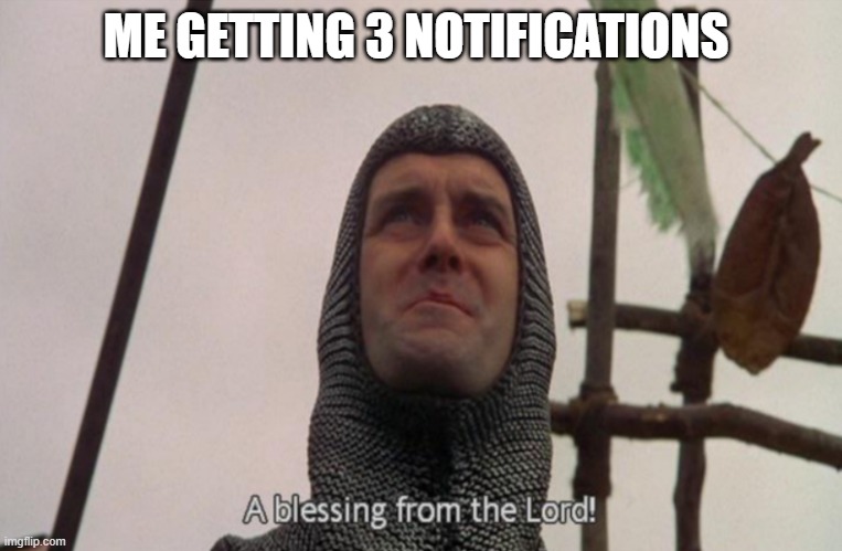 A blessing from the lord | ME GETTING 3 NOTIFICATIONS | image tagged in a blessing from the lord | made w/ Imgflip meme maker