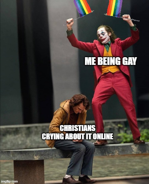>:] | ME BEING GAY; CHRISTIANS CRYING ABOUT IT ONLINE | image tagged in joker two moods,lgbtq,gay | made w/ Imgflip meme maker