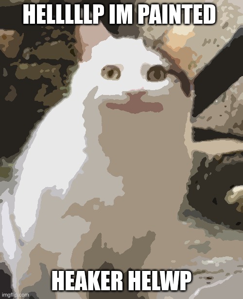 Beluga cat sus | HELLLLLP IM PAINTED; HEAKER HELWP | image tagged in beluga cat sus | made w/ Imgflip meme maker