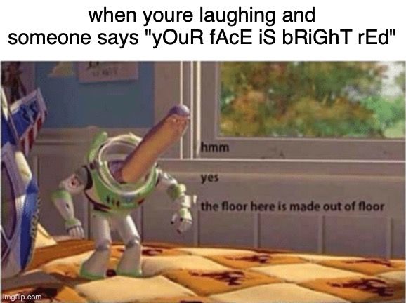 idk what to do with that information sorry | when youre laughing and someone says "yOuR fAcE iS bRiGhT rEd" | image tagged in hmm yes the floor here is made out of floor | made w/ Imgflip meme maker