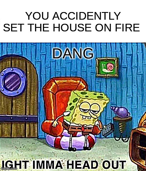 DANG | YOU ACCIDENTLY SET THE HOUSE ON FIRE; DANG | image tagged in memes,spongebob ight imma head out | made w/ Imgflip meme maker