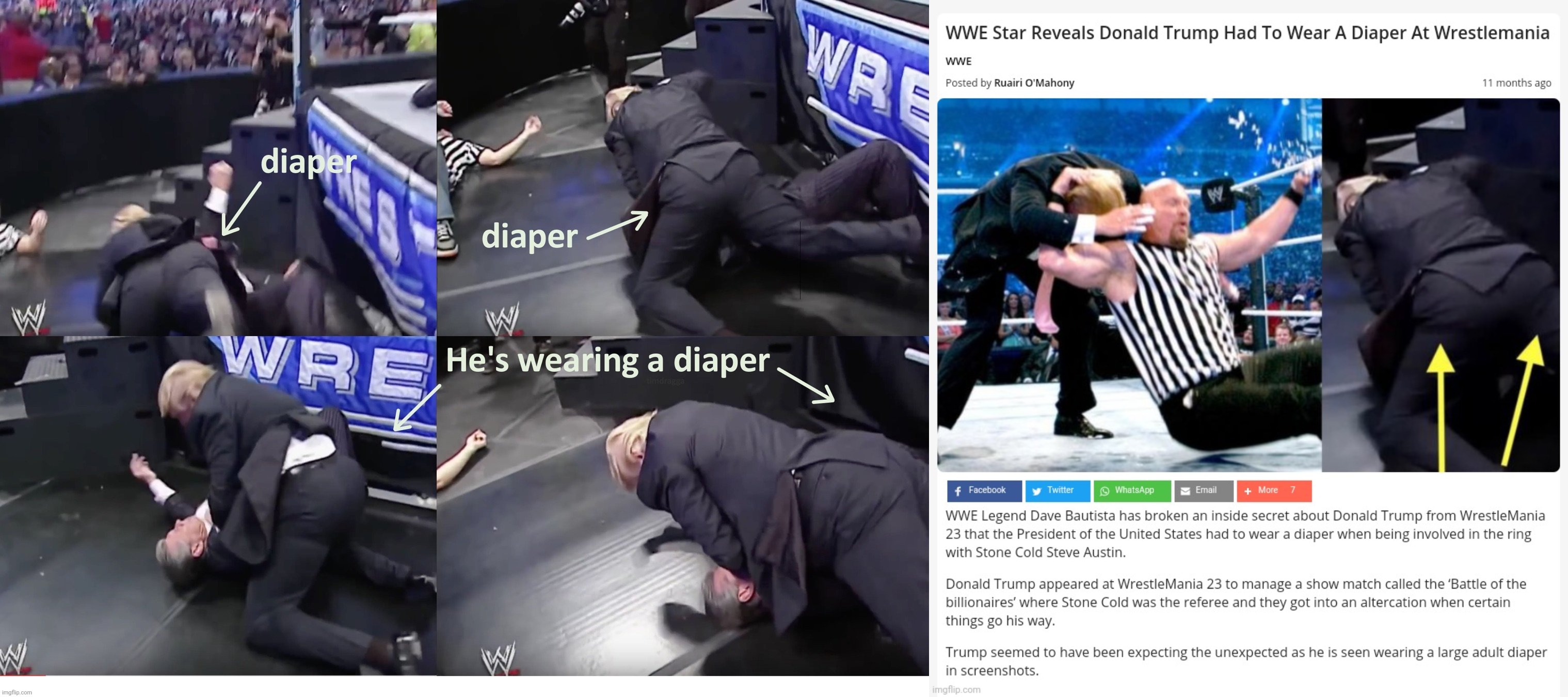 image tagged in trump diaper wrestlemania,trump diaper at wrestlemania | made w/ Imgflip meme maker