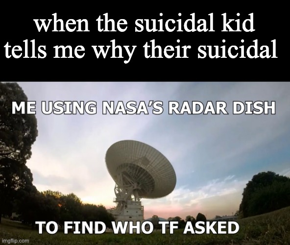Me trying to find who tf asked | when the suicidal kid tells me why their suicidal | image tagged in me trying to find who tf asked | made w/ Imgflip meme maker