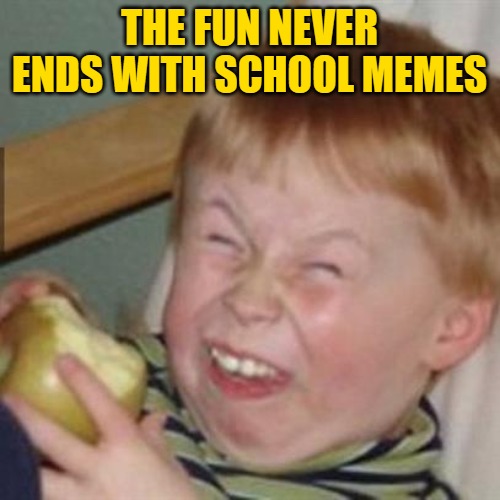 laughing kid | THE FUN NEVER ENDS WITH SCHOOL MEMES | image tagged in laughing kid | made w/ Imgflip meme maker