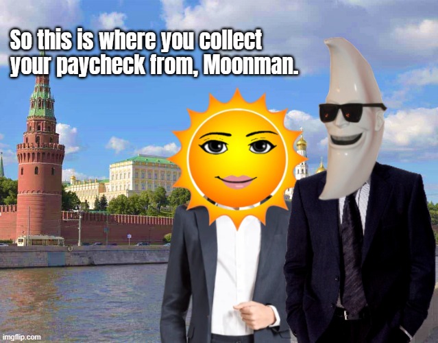 Moonman and wife Sunlady visit Moonmans place of work | image tagged in moonman | made w/ Imgflip meme maker