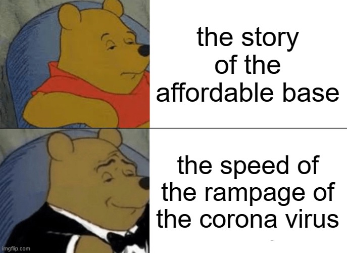 random memes | the story of the affordable base; the speed of the rampage of the corona virus | image tagged in memes,tuxedo winnie the pooh | made w/ Imgflip meme maker