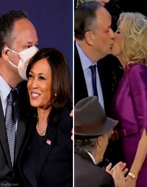 Kamala Harris Husband Kissing Jill Biden | image tagged in first lady,vice president,douglas emhoff,state of the union,lips,cheating | made w/ Imgflip meme maker