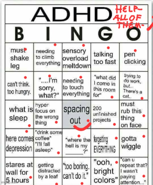 adhd bingo | image tagged in adhd bingo | made w/ Imgflip meme maker