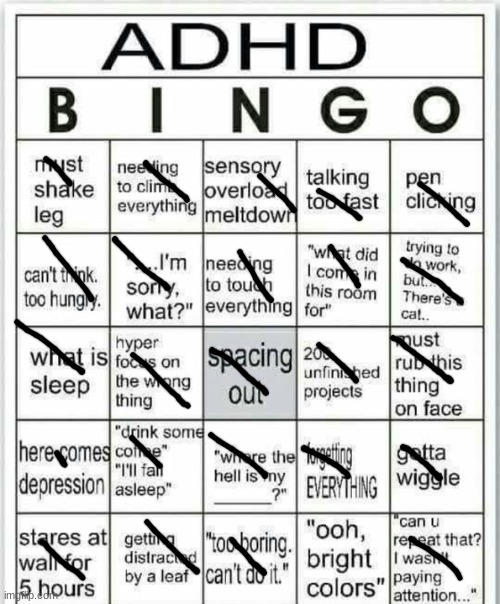 adhd bingo | image tagged in adhd bingo | made w/ Imgflip meme maker