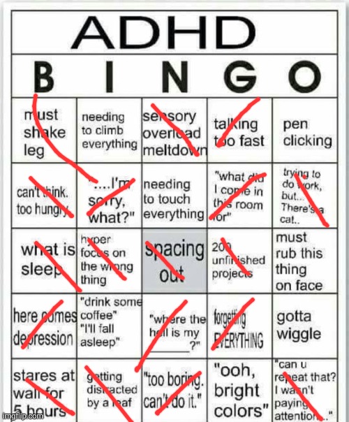 adhd bingo | image tagged in adhd bingo | made w/ Imgflip meme maker