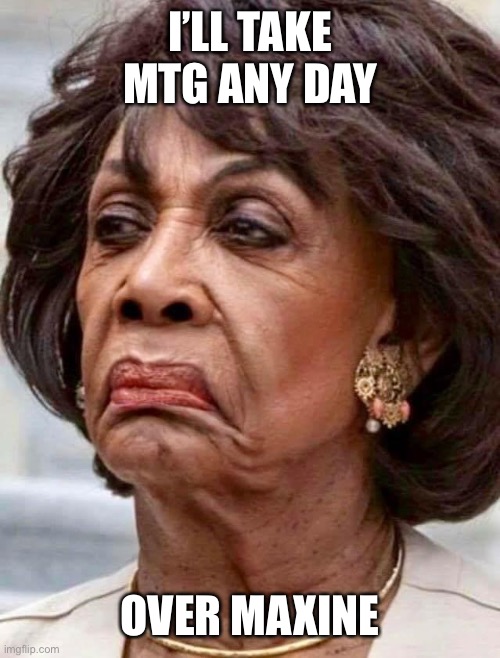 Maxine Waters | I’LL TAKE MTG ANY DAY OVER MAXINE | image tagged in maxine waters | made w/ Imgflip meme maker