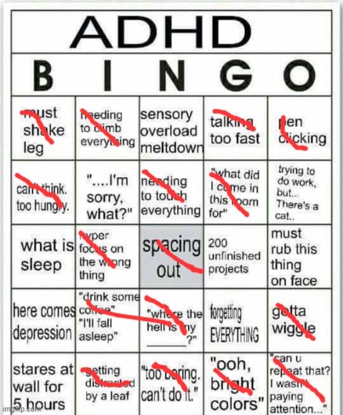 adhd bingo | image tagged in adhd bingo | made w/ Imgflip meme maker