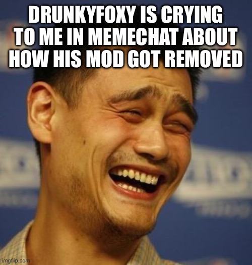 fnny asian man | DRUNKYFOXY IS CRYING TO ME IN MEMECHAT ABOUT
HOW HIS MOD GOT REMOVED | image tagged in fnny asian man | made w/ Imgflip meme maker