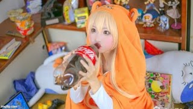 umaru cosplayer 小柔SeeU drinking cola | image tagged in umaru cosplayer seeu drinking cola | made w/ Imgflip meme maker