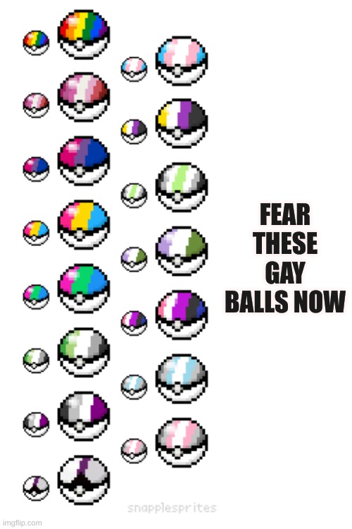 fear them | FEAR THESE GAY BALLS NOW | image tagged in pokemon,lgbtq | made w/ Imgflip meme maker