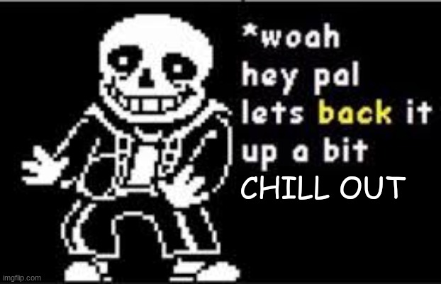 woah hey pal lets back it up a bit | CHILL OUT | image tagged in woah hey pal lets back it up a bit | made w/ Imgflip meme maker
