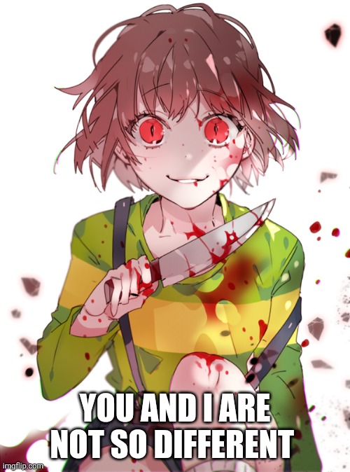 Undertale Chara | YOU AND I ARE NOT SO DIFFERENT | image tagged in undertale chara | made w/ Imgflip meme maker