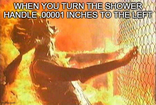 True story | WHEN YOU TURN THE SHOWER HANDLE .00001 INCHES TO THE LEFT | image tagged in terminator nuke | made w/ Imgflip meme maker
