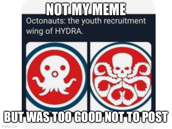 Hail Octonots | NOT MY MEME; BUT WAS TOO GOOD NOT TO POST | image tagged in hail hydra | made w/ Imgflip meme maker