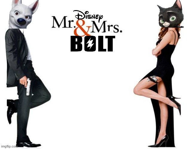mr and mrs bolt | image tagged in disney,parody,fake,dogs,cats,romance | made w/ Imgflip meme maker