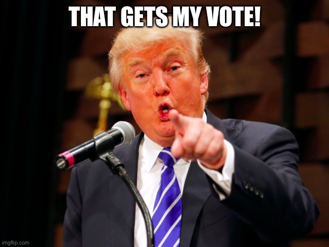 trump point | THAT GETS MY VOTE! | image tagged in trump point | made w/ Imgflip meme maker