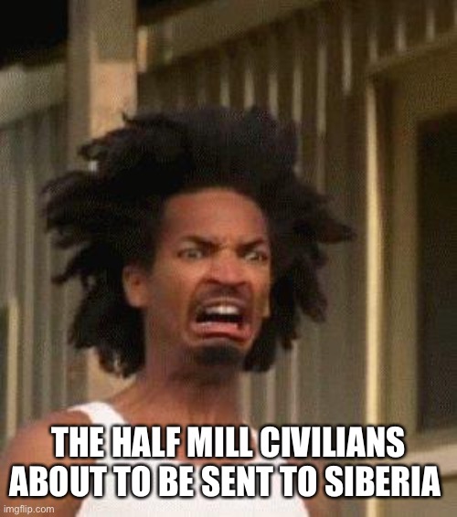 Disgusted Face | THE HALF MILL CIVILIANS ABOUT TO BE SENT TO SIBERIA | image tagged in disgusted face | made w/ Imgflip meme maker