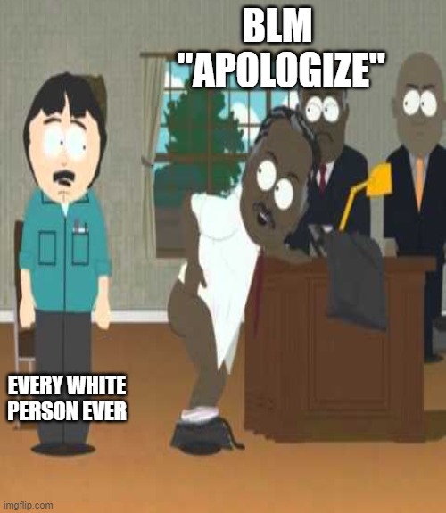 BLM 
"APOLOGIZE"; EVERY WHITE PERSON EVER | made w/ Imgflip meme maker