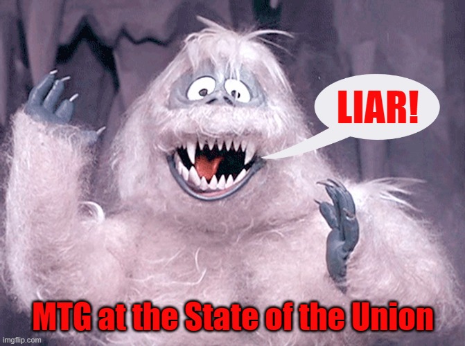 The GOP's Clown Caucus at the State of the Union | LIAR! MTG at the State of the Union | image tagged in marjorie taylor greene,gop,clown caucus,state of the union,mtg | made w/ Imgflip meme maker