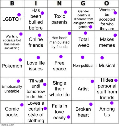 all but one lmao | image tagged in thesuitedgayweeb's bingo | made w/ Imgflip meme maker