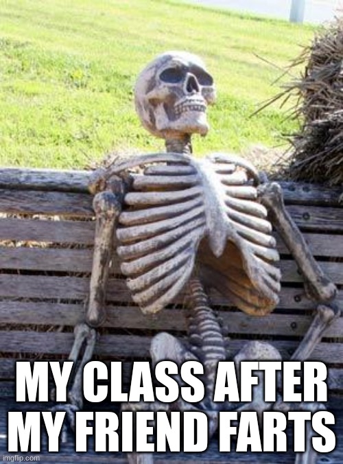 Waiting Skeleton | MY CLASS AFTER MY FRIEND FARTS | image tagged in memes,waiting skeleton | made w/ Imgflip meme maker