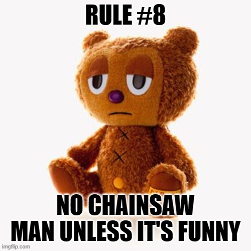 Pj plush | RULE #8; NO CHAINSAW MAN UNLESS IT'S FUNNY | image tagged in pj plush | made w/ Imgflip meme maker