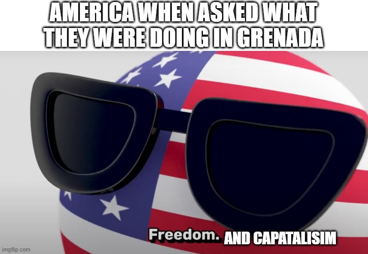 USA Freedom | AMERICA WHEN ASKED WHAT THEY WERE DOING IN GRENADA; AND CAPATALISIM | image tagged in freedom | made w/ Imgflip meme maker