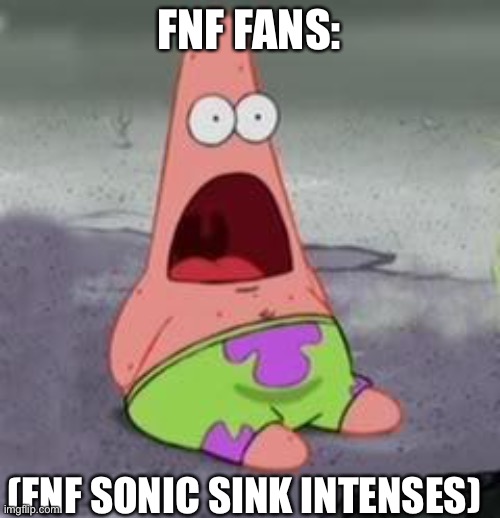 Suprised Patrick | FNF FANS: (FNF SONIC SINK INTENSES) | image tagged in suprised patrick | made w/ Imgflip meme maker