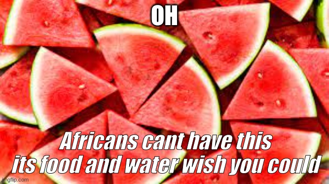 OH; Africans cant have this its food and water wish you could | image tagged in watermelon | made w/ Imgflip meme maker