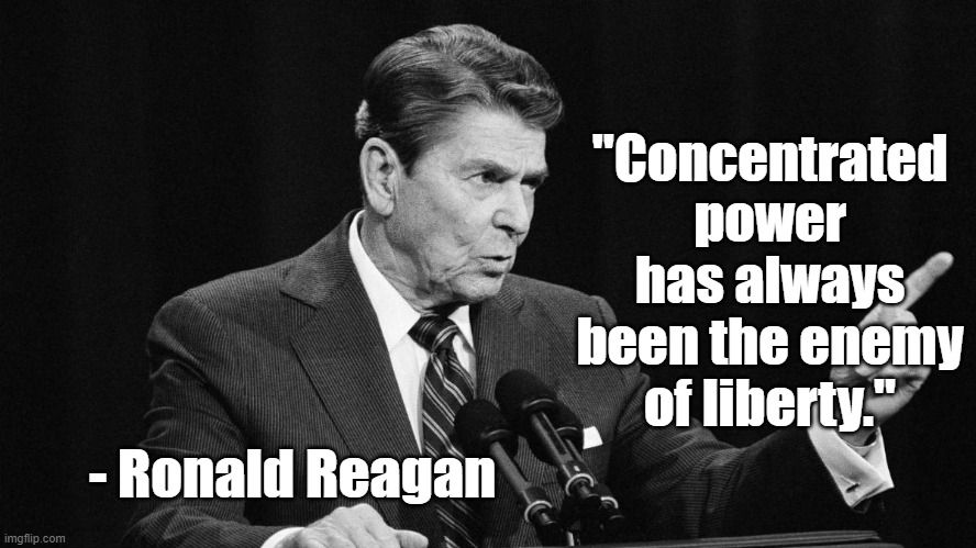 Concentrated Power is the enemy of Liberty | "Concentrated power has always been the enemy of liberty."; - Ronald Reagan | image tagged in ronald reagan,politics,government | made w/ Imgflip meme maker