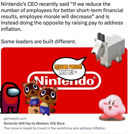 Capitalism Done Right | image tagged in nintendo,raises,win,employees,respect | made w/ Imgflip meme maker