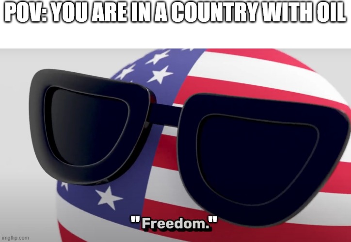 hm | POV: YOU ARE IN A COUNTRY WITH OIL; "                " | image tagged in freedom | made w/ Imgflip meme maker
