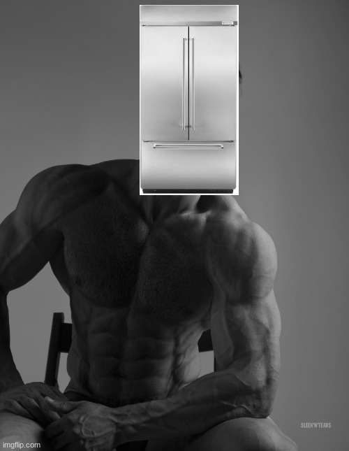 repost if refrigerator is imgflip god (imagine it actually gets reposts) | image tagged in giga chad | made w/ Imgflip meme maker