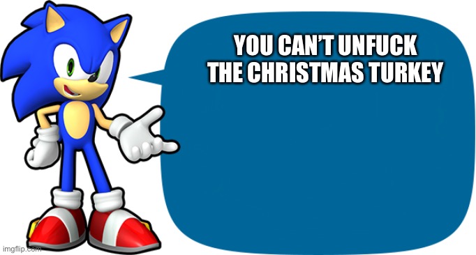 You just can’t | YOU CAN’T UNFUCK THE CHRISTMAS TURKEY | image tagged in sonic sez | made w/ Imgflip meme maker