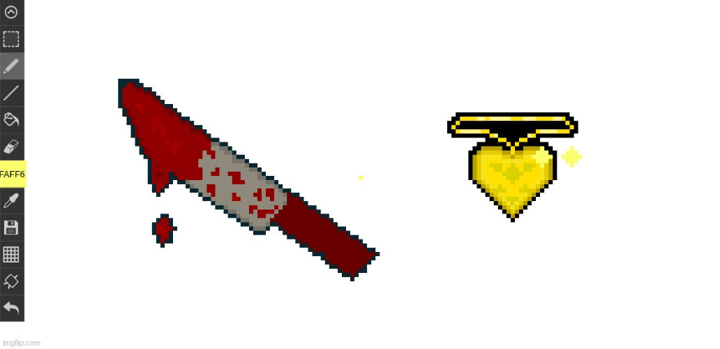 Making pixel art of bloody toy knife and heart locket from undertale | image tagged in pixel,art | made w/ Imgflip meme maker
