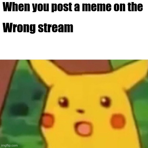 this happens to me some times | When you post a meme on the; Wrong stream | image tagged in memes,surprised pikachu | made w/ Imgflip meme maker