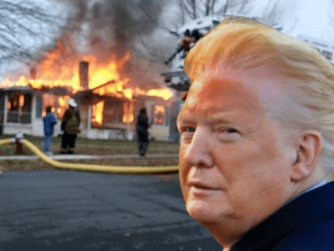 Trump Orangeface Burning house fire JPP Blank Meme Template