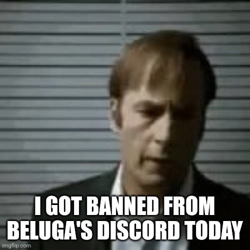 saul | I GOT BANNED FROM BELUGA'S DISCORD TODAY | image tagged in saul | made w/ Imgflip meme maker