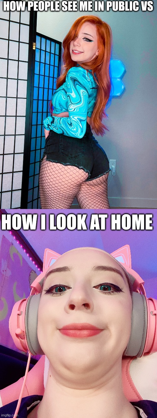 The two sides | HOW PEOPLE SEE ME IN PUBLIC VS; HOW I LOOK AT HOME | image tagged in public,at home,thicc,personality | made w/ Imgflip meme maker