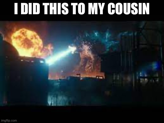 Godzilla destroying some building | I DID THIS TO MY COUSIN | image tagged in godzilla destroying some building | made w/ Imgflip meme maker