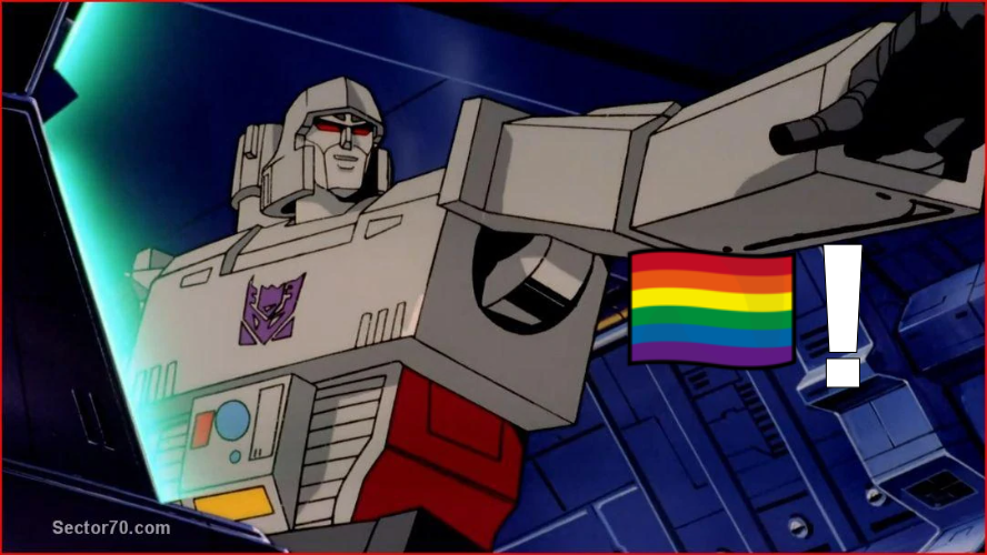 High Quality megatron points at lgbtq person Blank Meme Template