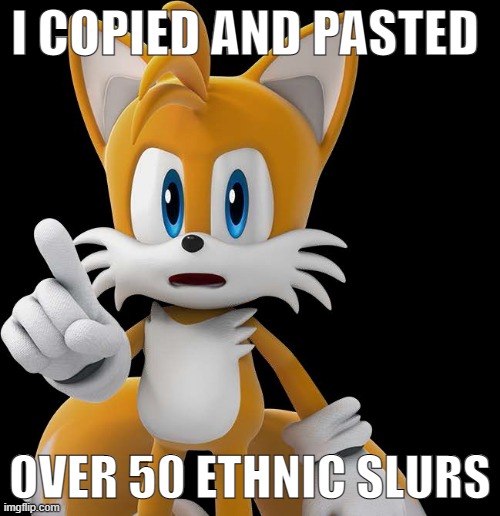 tails | I COPIED AND PASTED; OVER 50 ETHNIC SLURS | made w/ Imgflip meme maker